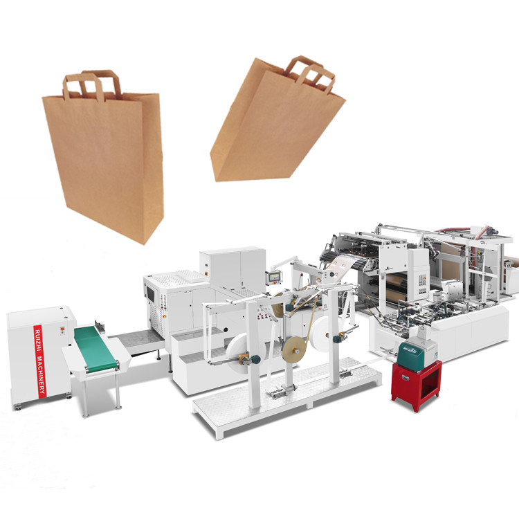 Flat Handle Flat Bottom Automatic Paper Bag Machine With Printing